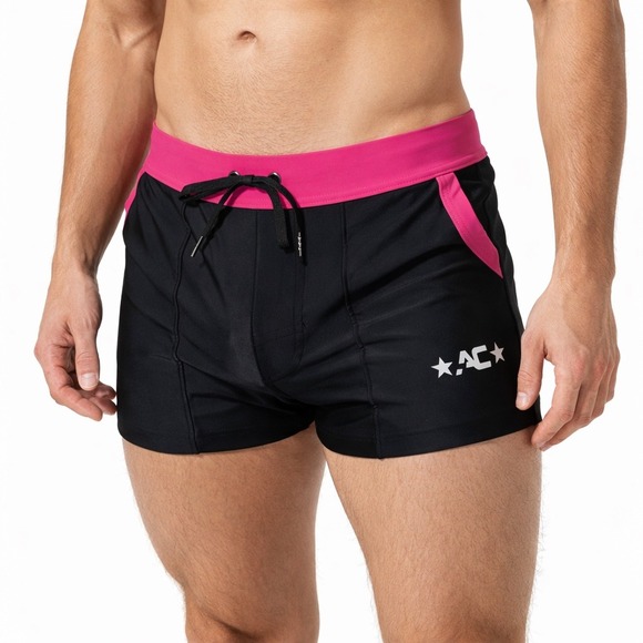 Andrew Christian M (31-33) Oasis Limited Edition Black Pink Swim Shorts Trunks